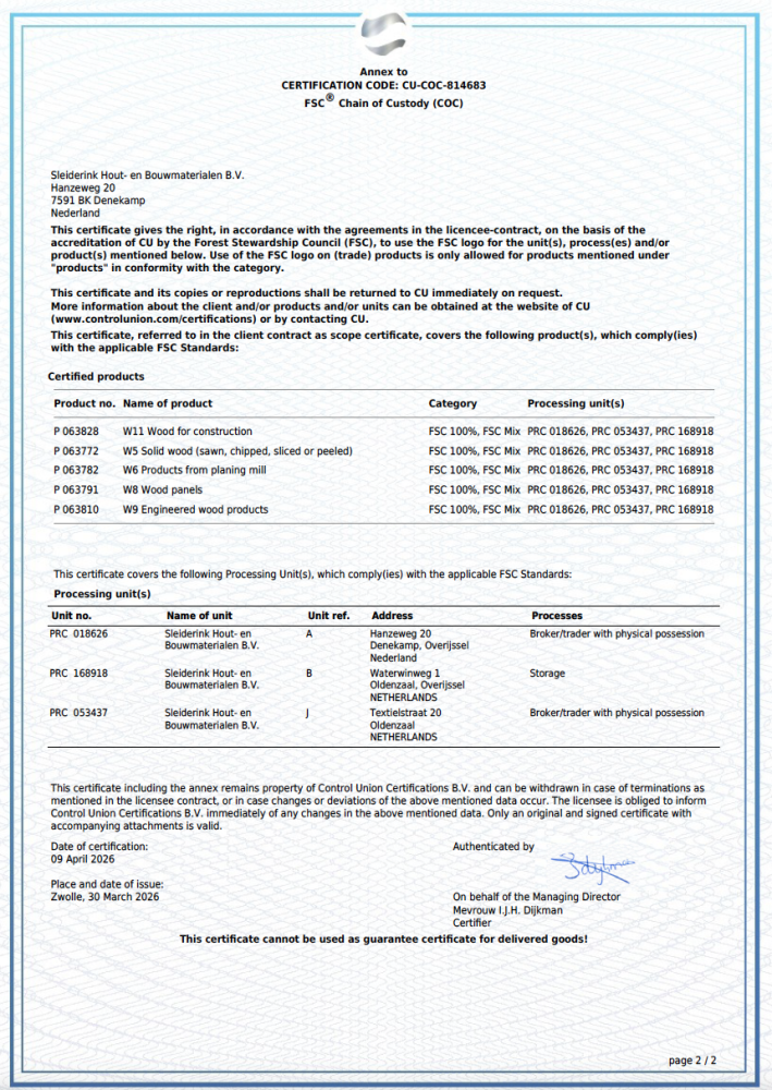 FSC certificaat 2026 - deel 2