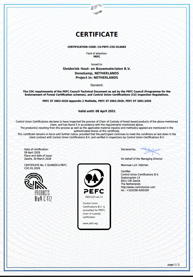 PEFC certificaat 2026 - deel 1