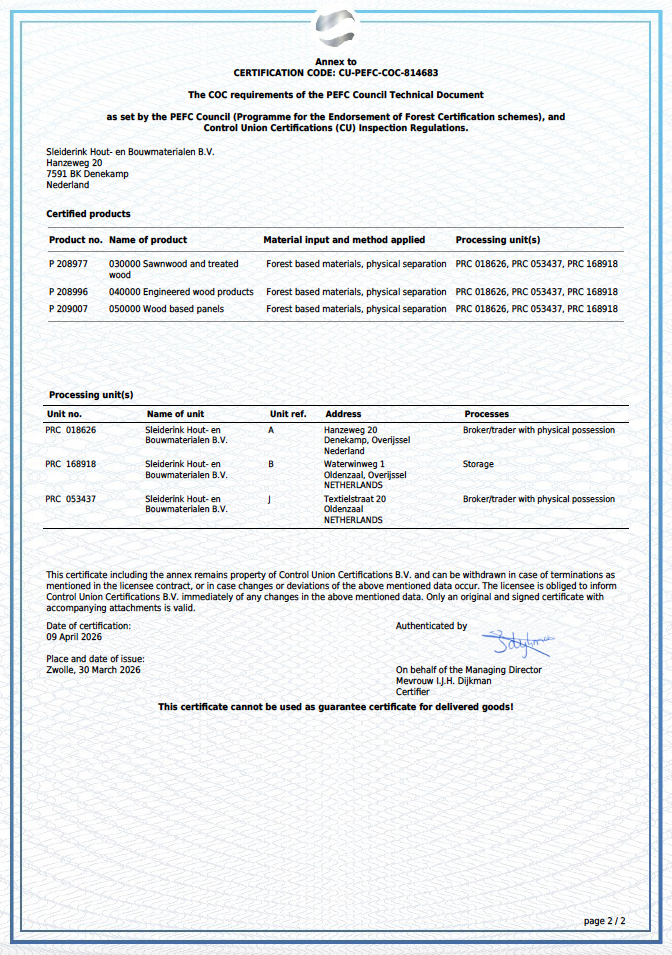 PEFC certificaat 2026 - deel 2