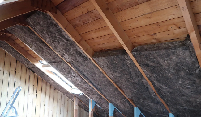 Schuin dak na-isoleren vanuit de binnenzijde  met minerale wol 