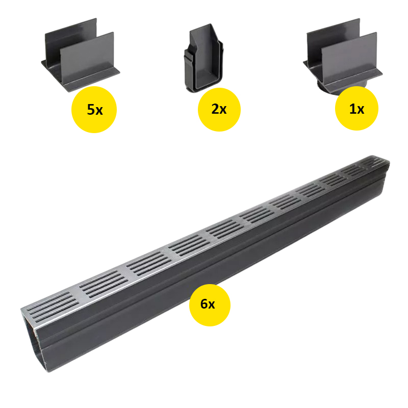 ACO Slimline Startpakket Aluminium 6 Meter met Onderuitloop