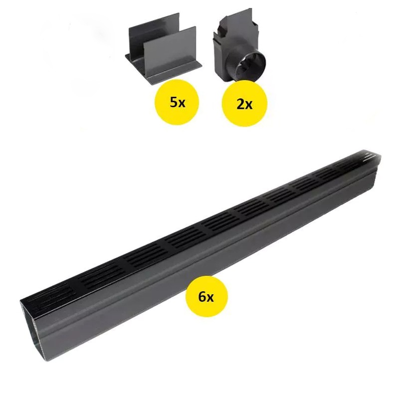 ACO Slimline Startpakket Zwart 6 Meter met Zijuitloop