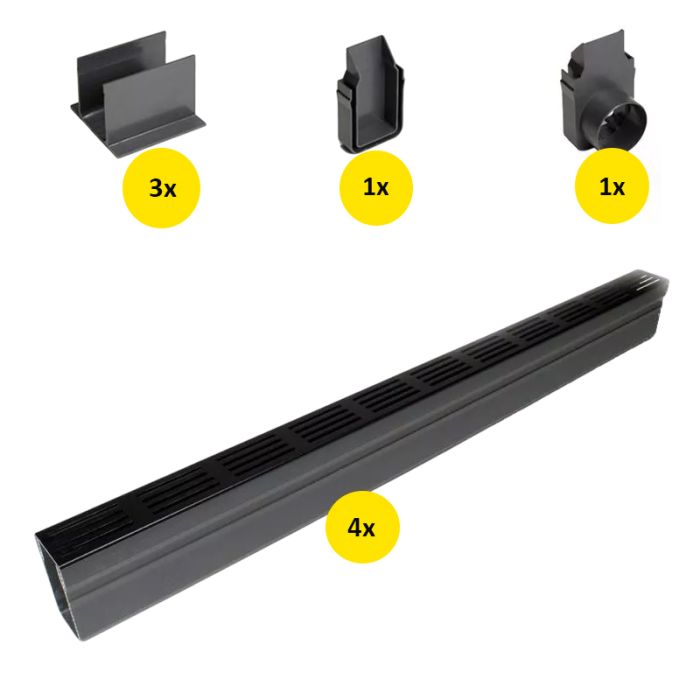 ACO Slimline Startpakket Zwart 4 Meter Met Zijuitloop ACO Slimline Startpakket Zwart 4 Meter Met Zijuitloop