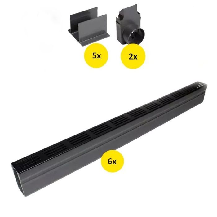 ACO Slimline Startpakket Zwart 6 Meter met Zijuitloop