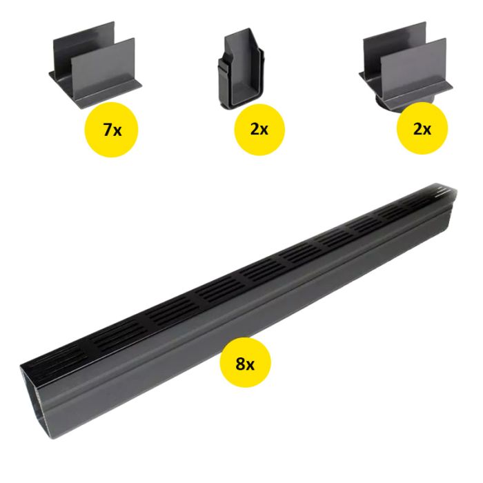 ACO Slimline Startpakket Zwart 8 Meter Met Onderuitloop