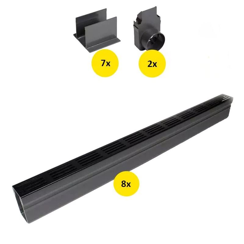 ACO Slimline Zwart 8 Meter Met Zijuitloop | Sleiderink.nl