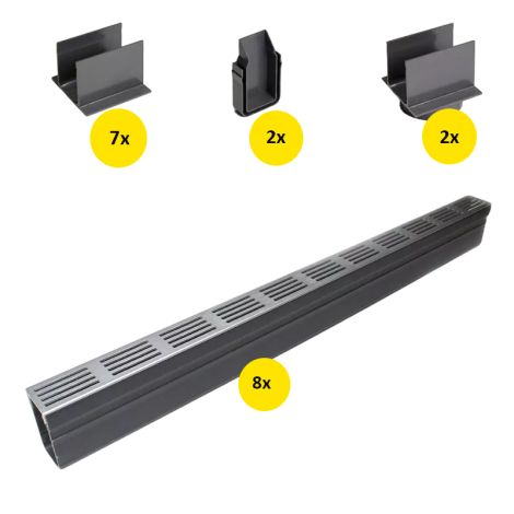 ACO Slimline Startpakket Aluminium 8 Meter met Onderuitloop