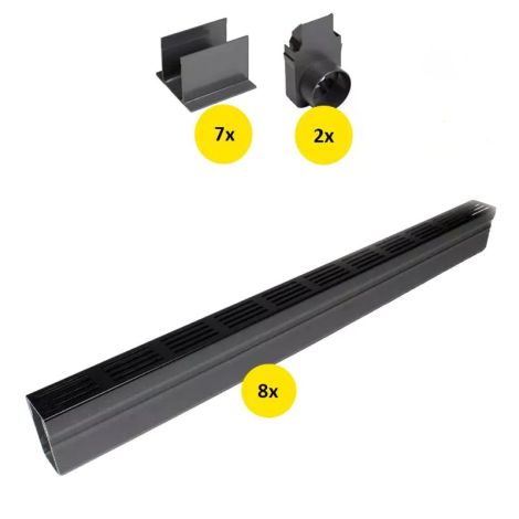 ACO Slimline Startpakket Zwart 8 Meter met Zijuitloop