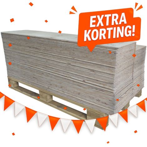 Elliottis Pine Underlayment Palletvoordeel - 18 mm - 2440x600 Mes en Groef Hoofdafbeelding WK