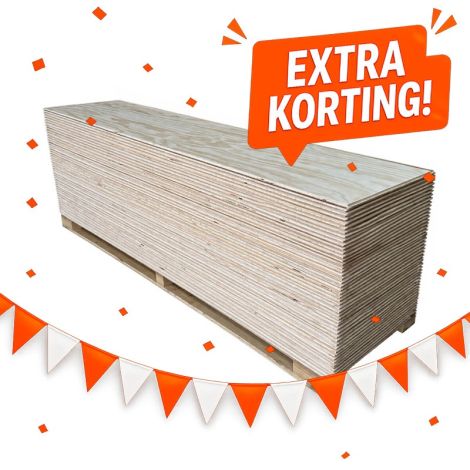 Elliottis Pine Underlayment Halve Plaat Palletvoordeel - 21 mm - 2440x600 Mes en Groef Hoofdafbeelding WK