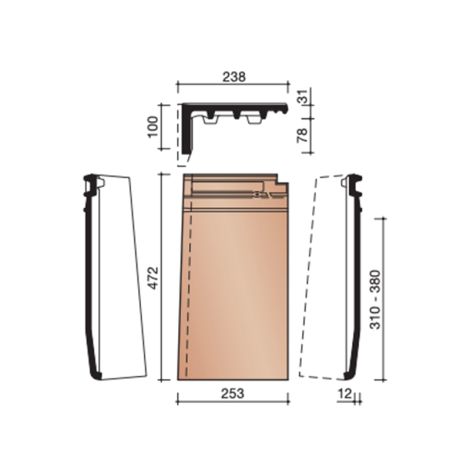 Koramic Actua 10 EB Gevelpan Links - Leikleur mat engobe (703) tekening
