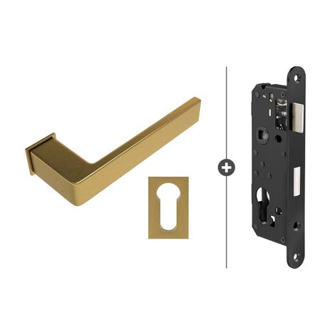 Skantrae Hang- en Sluitwerkpakket Quadrate 28 Minimal - Cilinderslot - Mat Messing (838)