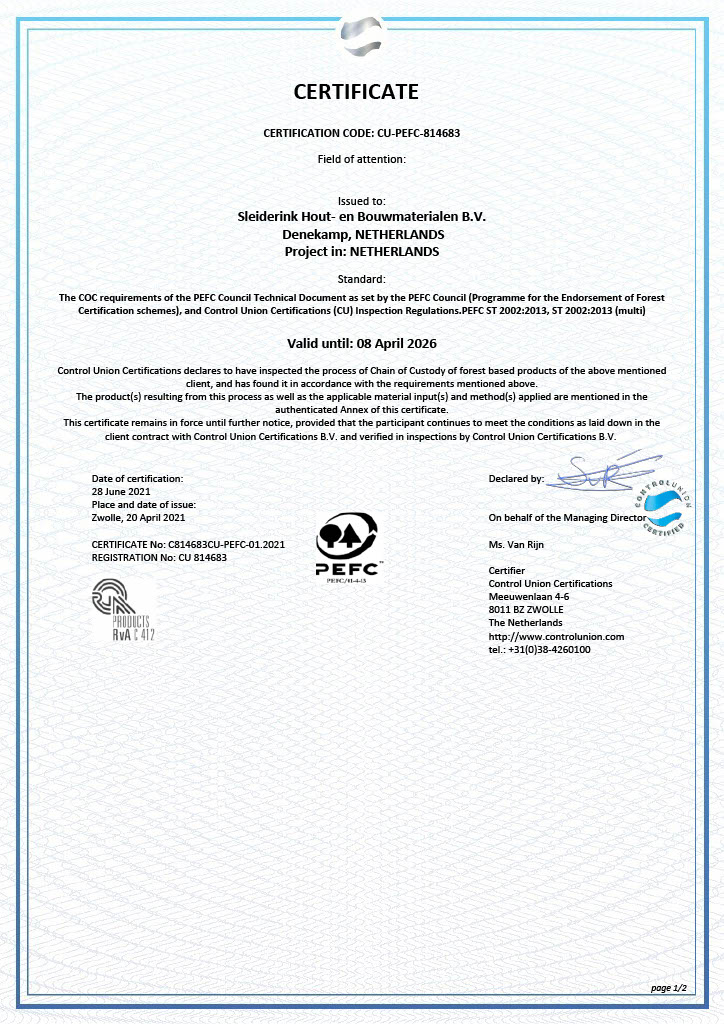 PEFC certificaat pagina 1