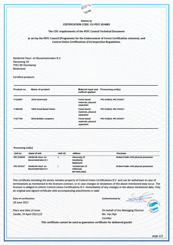 PEFC certificaat pagina 2