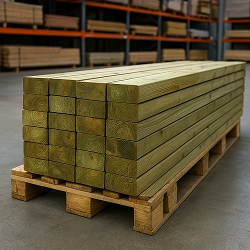 geimpregneerde balken op pallet